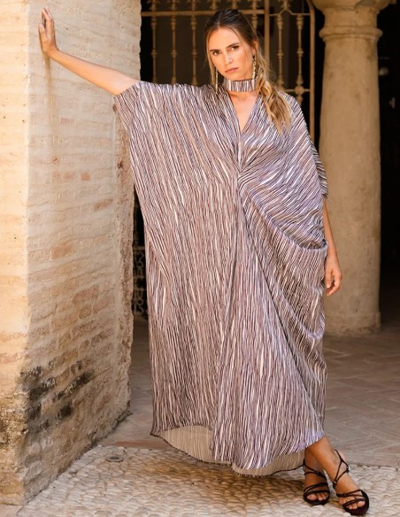 Kaftan with striped print and V-neckline