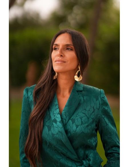 Crossover jacket and straight pants with sash set