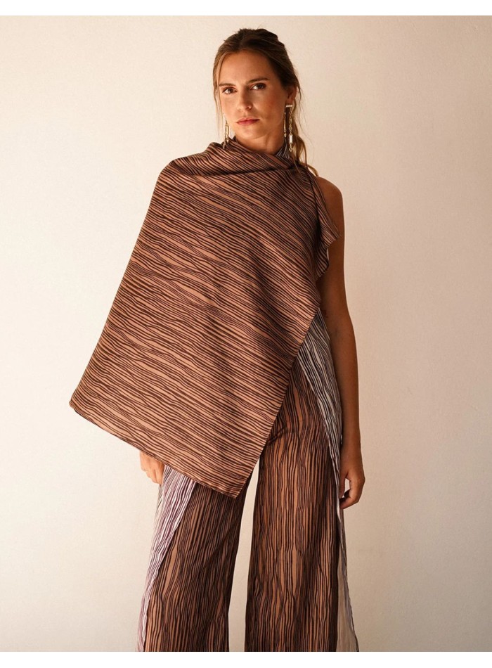 Brown square cape with striped print