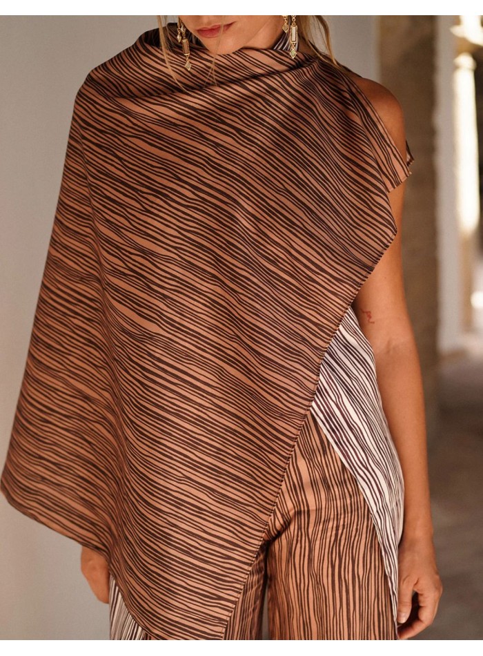 Brown square cape with striped print