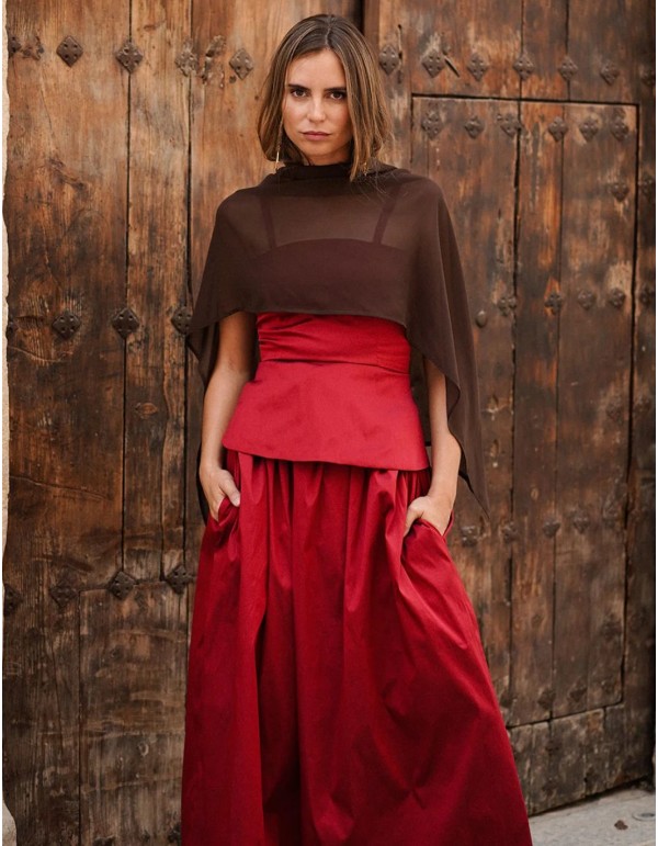 Brown chiffon cape with flowing drape