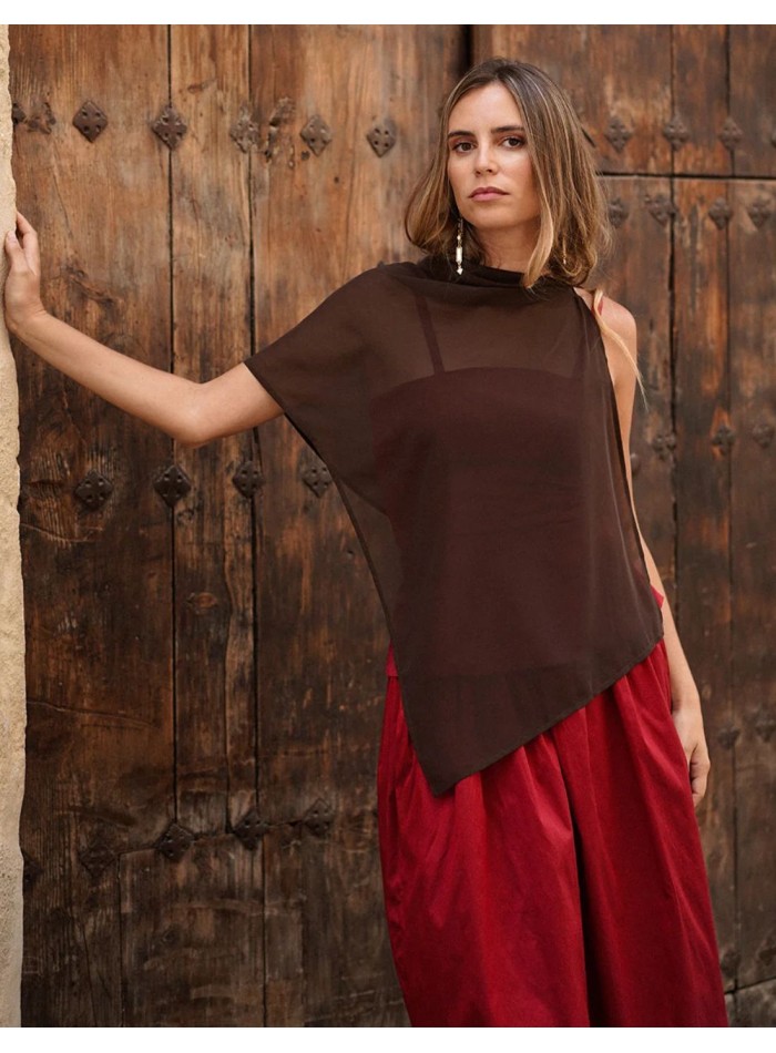 Brown chiffon cape with flowing drape