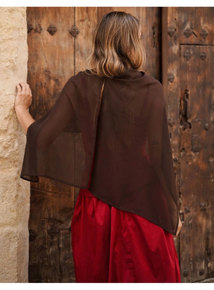 Brown chiffon cape with flowing drape