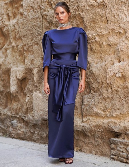 Falda larga satinada con doble lazada frontal