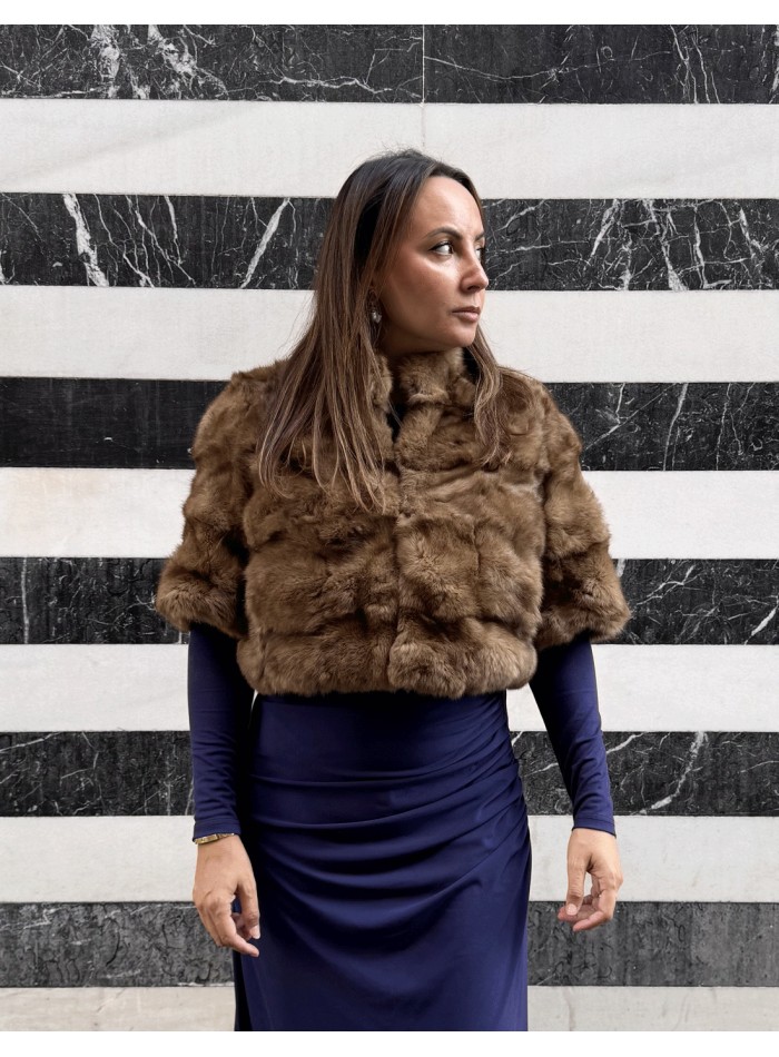 Brown rabbit fur bolero jacket
