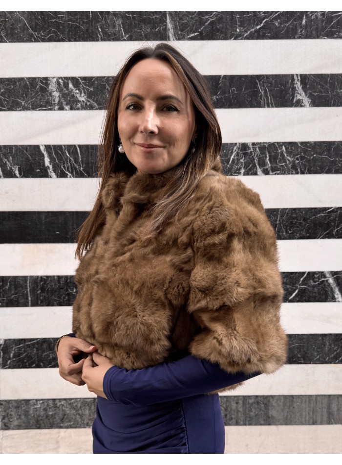 Boléro en fourrure de lapin marron