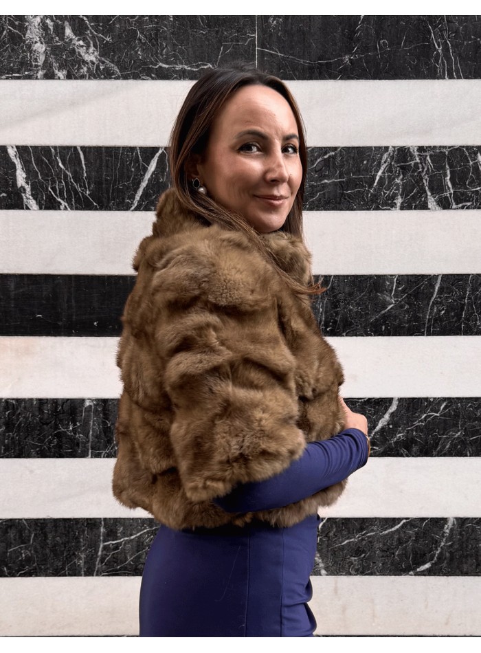 Brown rabbit fur bolero jacket