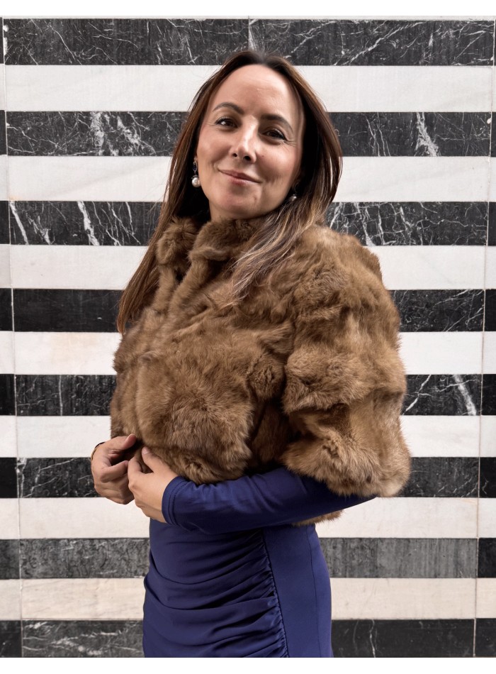 Brown rabbit fur bolero jacket