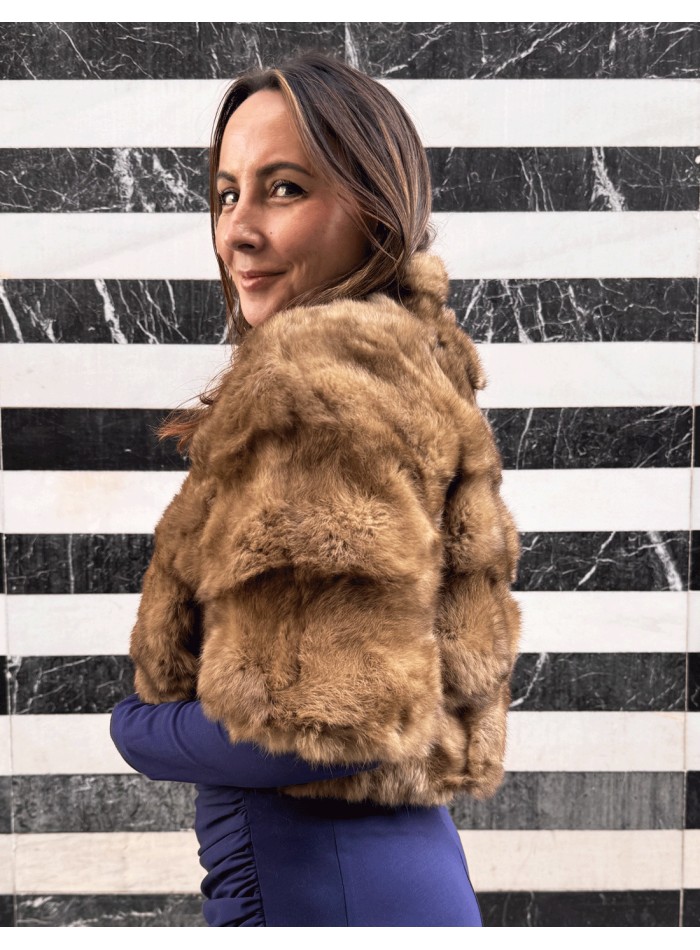 Brown rabbit fur bolero jacket