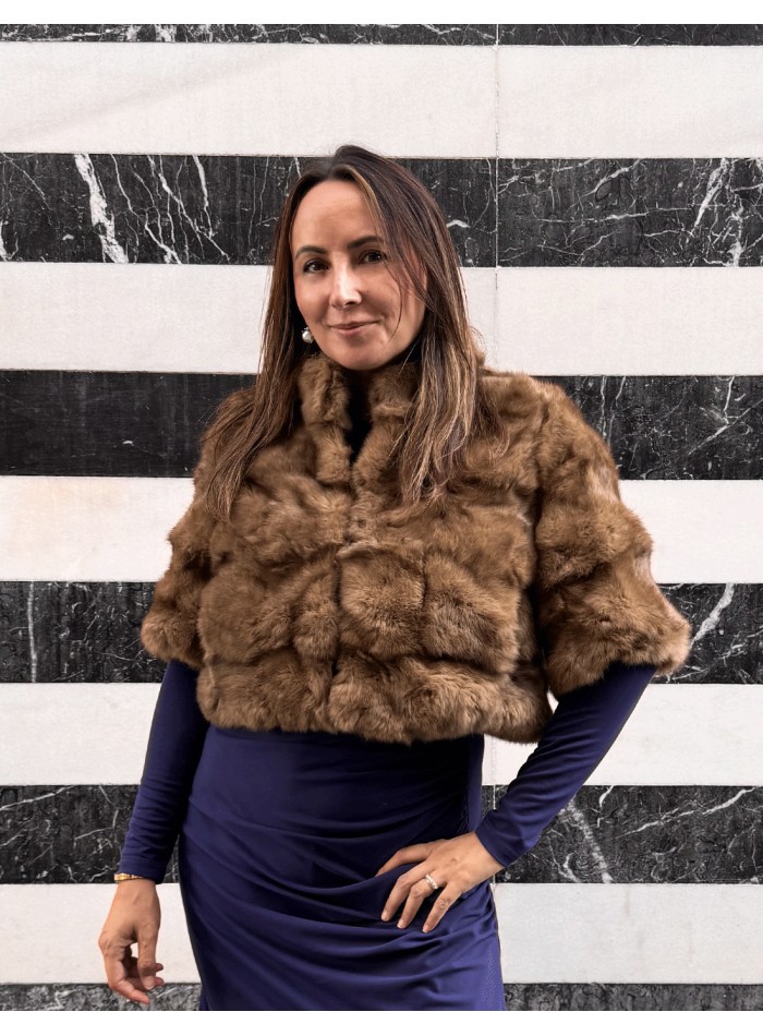 Brown rabbit fur bolero jacket