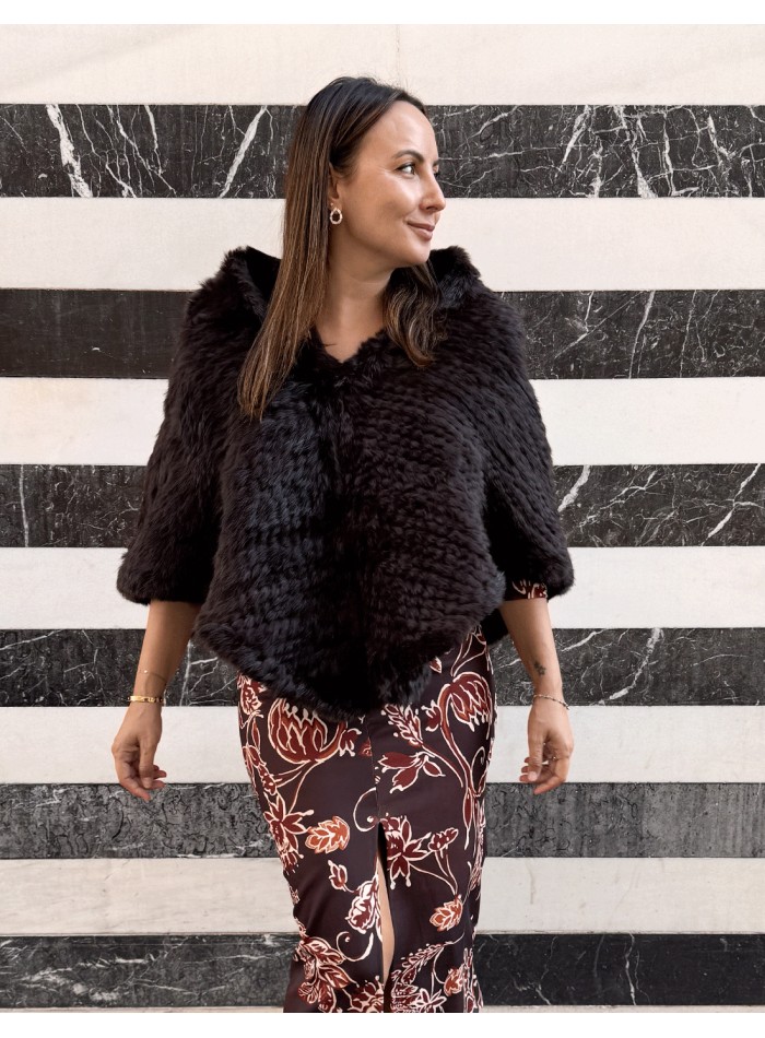 Brown braided rabbit long coat