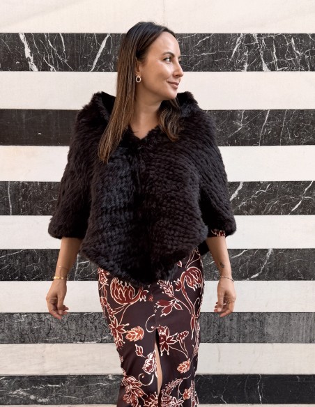 Brown braided rabbit long coat