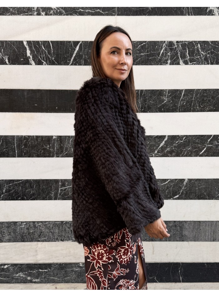 Brown braided rabbit long coat