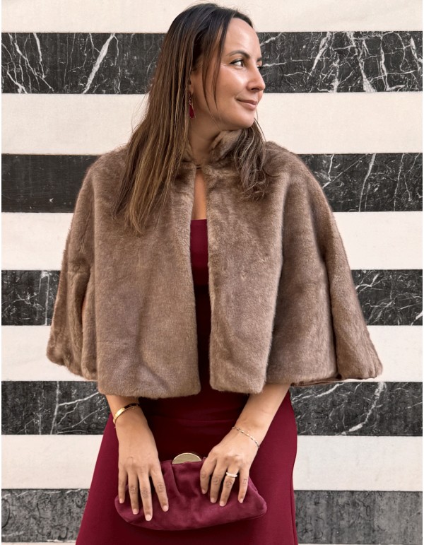 Brown synthetic hair cape for wedding guests