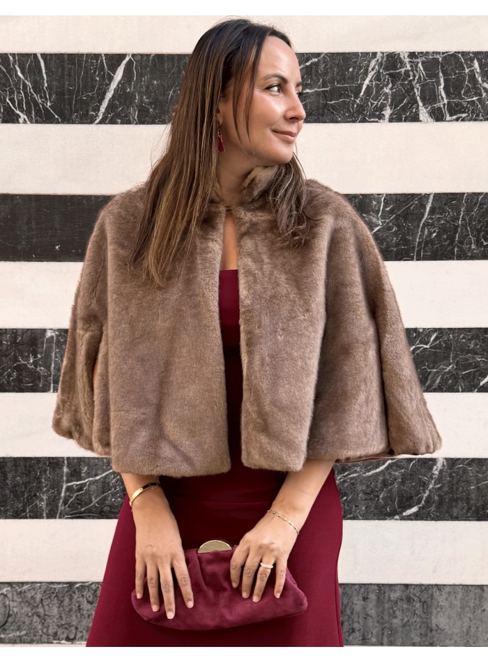 Brown synthetic hair cape for wedding guests