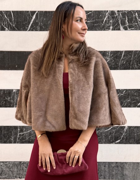 Brown synthetic hair cape for wedding guests