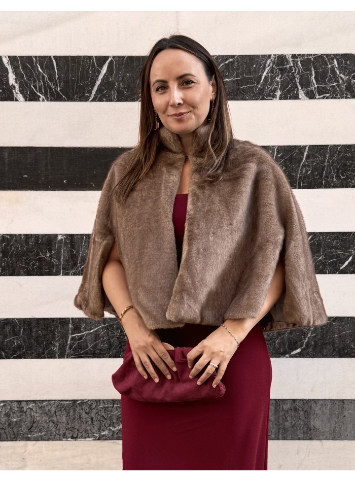 Brown synthetic hair cape for wedding guests