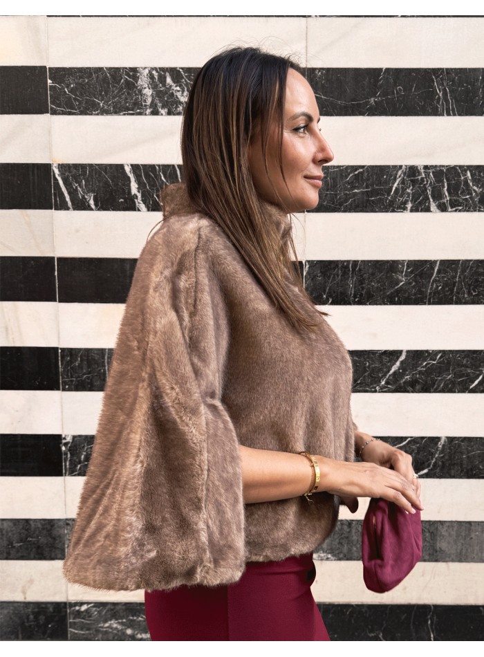 Brown synthetic hair cape for wedding guests