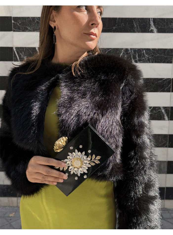 Premium black faux fur bolero jacket