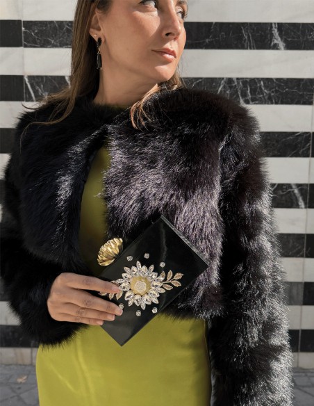 Premium black faux fur bolero jacket