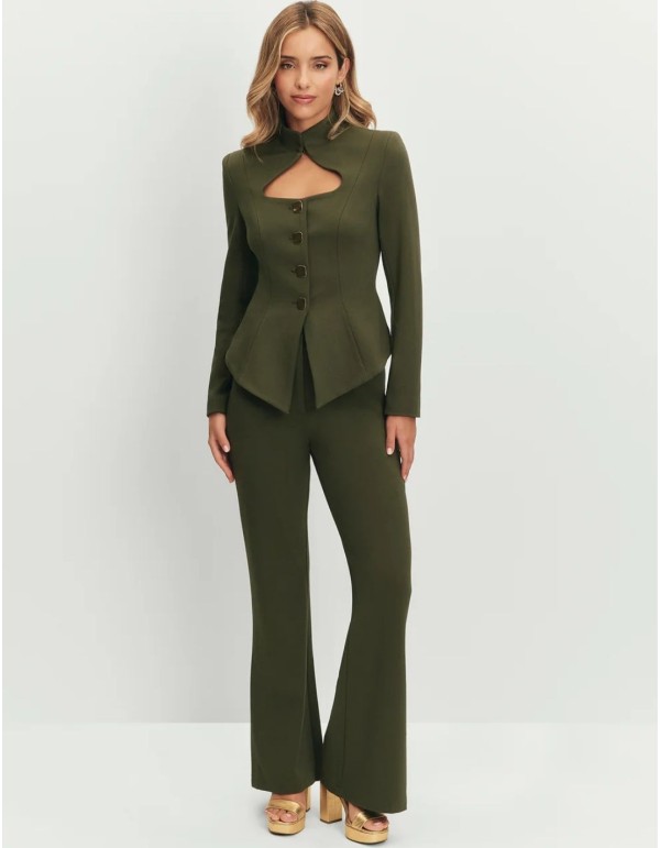 Pantalon vert militaire à taille haute et jambes larges