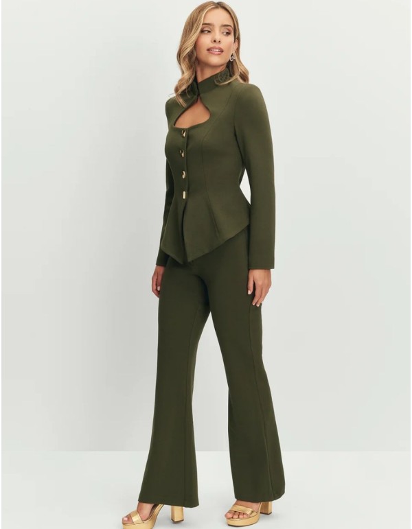 Pantalon vert militaire à taille haute et jambes larges 2