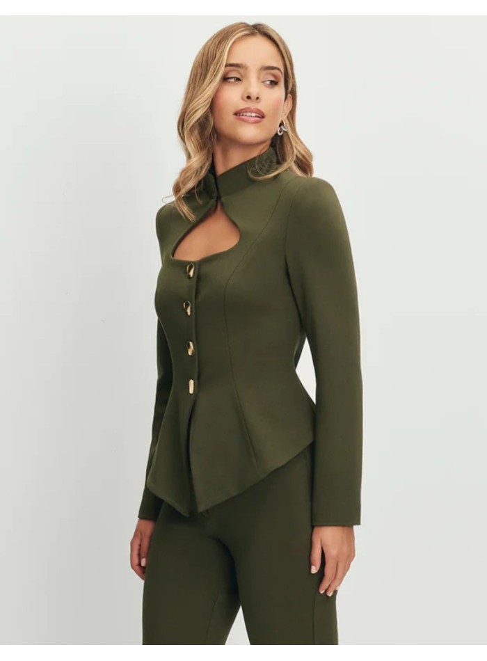 Military green jacket with cut-out neckline and...