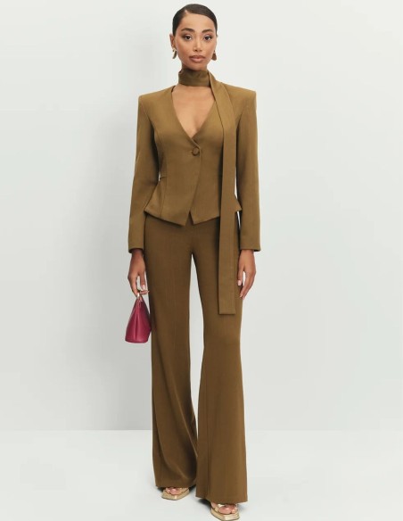 Pantalon vert à taille haute et à jambe large