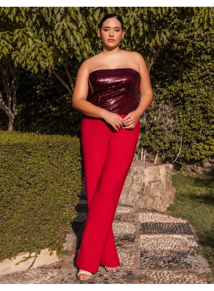 Conjunto de invitada dos piezas color vino