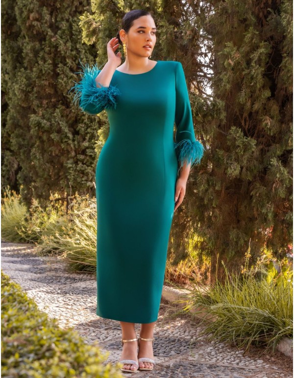 Robe midi avec détails en plumes et boutons bijoux en... 2