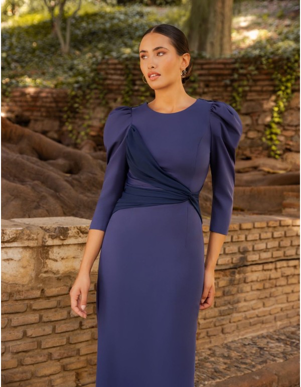 Robe midi avec détails en mousseline de soie et dos... 2