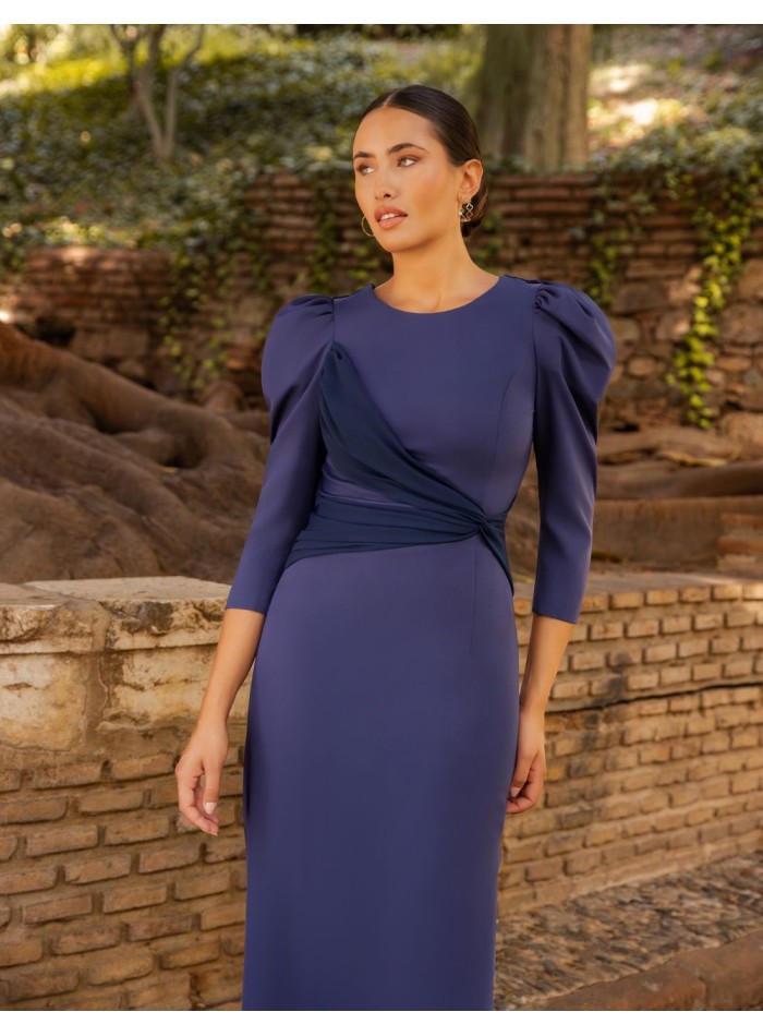 Navy blue midi dress with chiffon detail and...