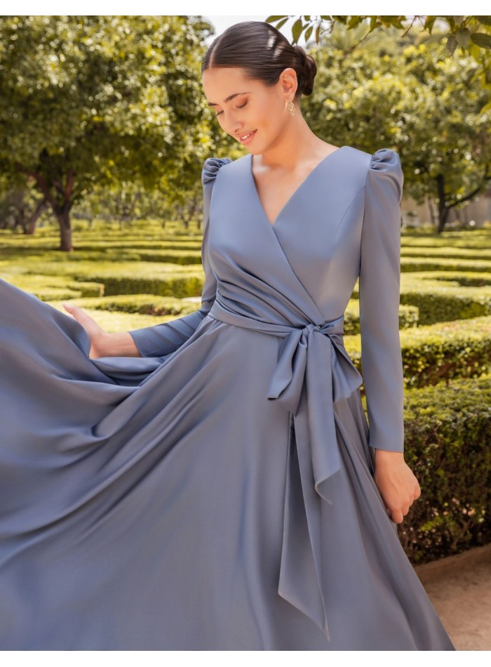 Robe midi bleue pour événements avec jupe à...
