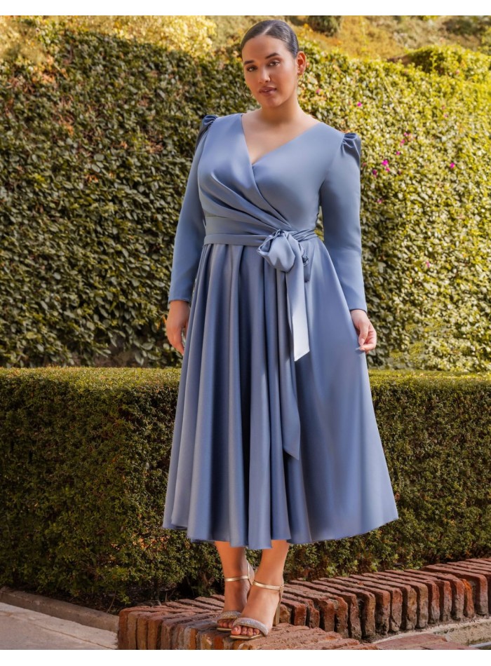 Robe midi bleue pour événements avec jupe à...
