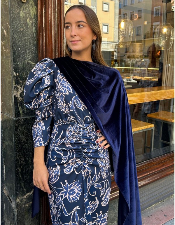 Navy blue velvet guest cape 2