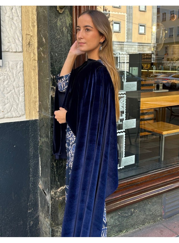 Navy blue velvet guest cape