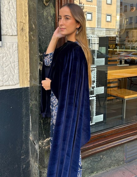 Navy blue velvet guest cape