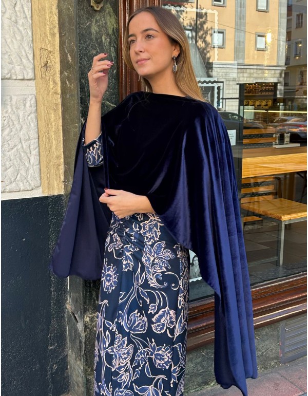 Navy blue velvet guest cape