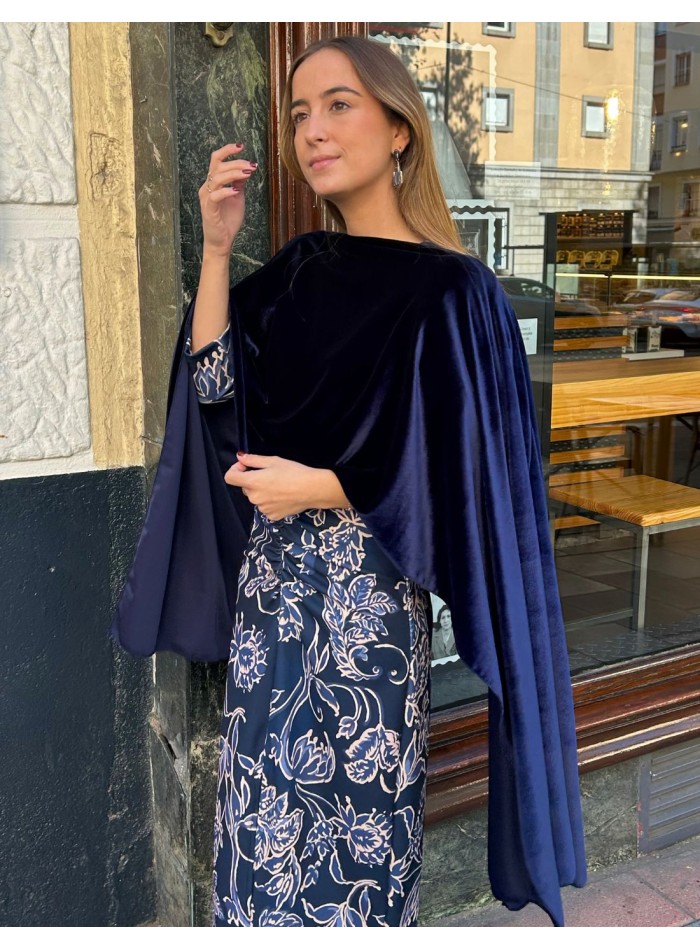 Navy blue velvet guest cape