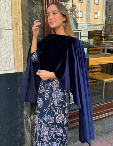 Navy blue velvet guest cape