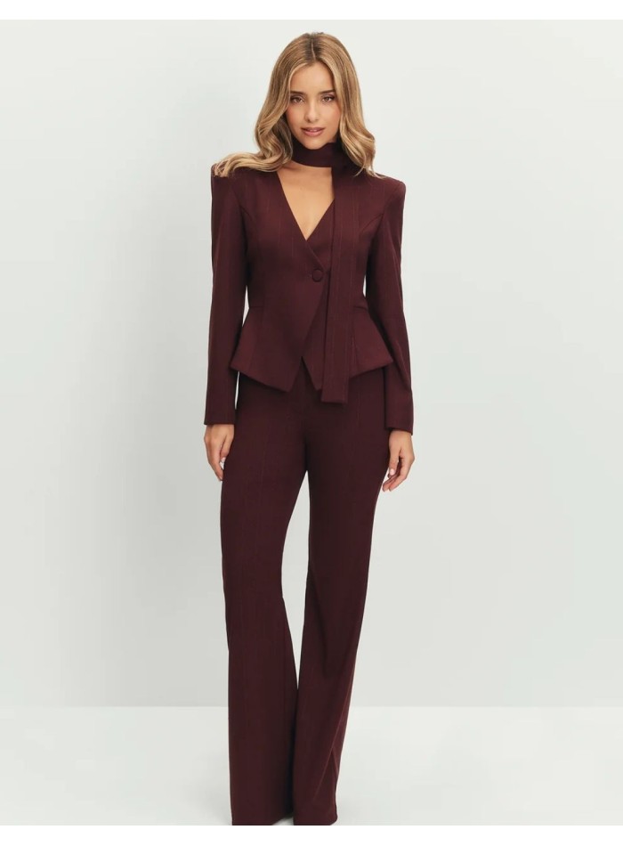 Maroon long high-waisted wide-legged pants