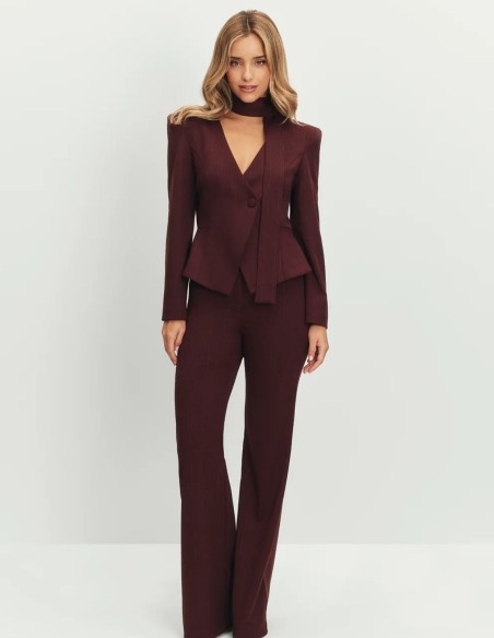 Maroon long high-waisted wide-legged pants