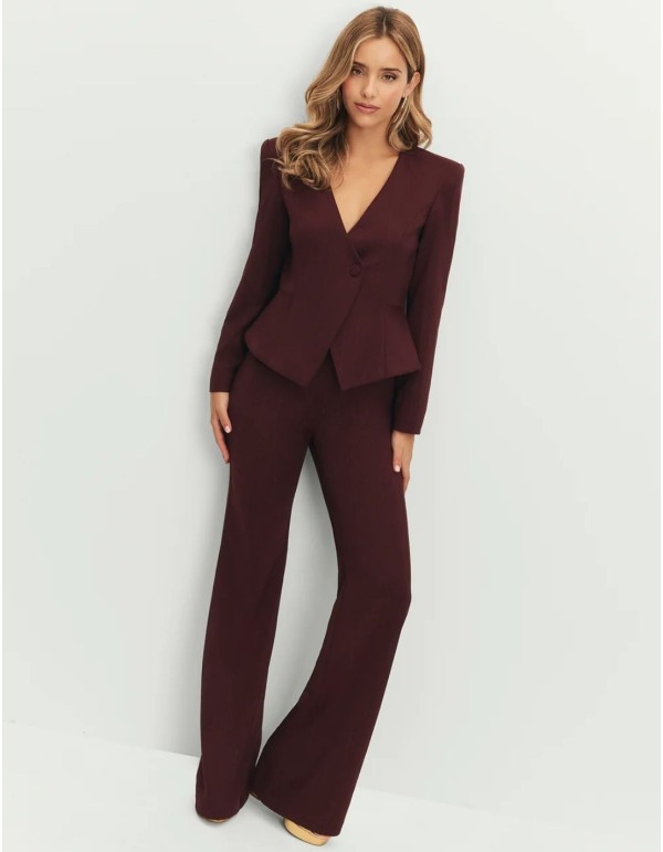 Maroon long high-waisted wide-legged pants 2