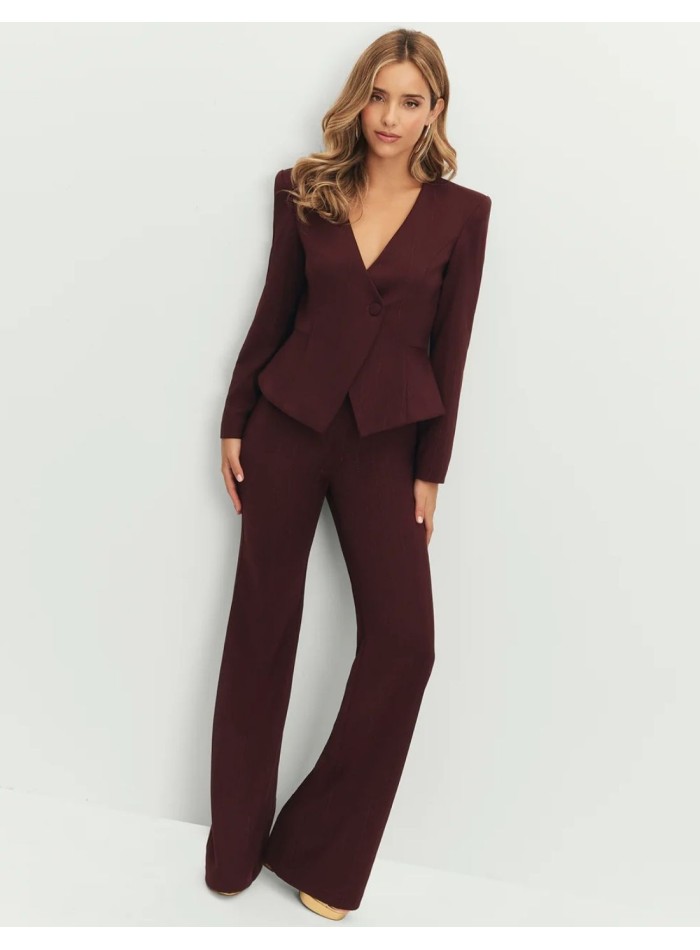 Maroon long high-waisted wide-legged pants