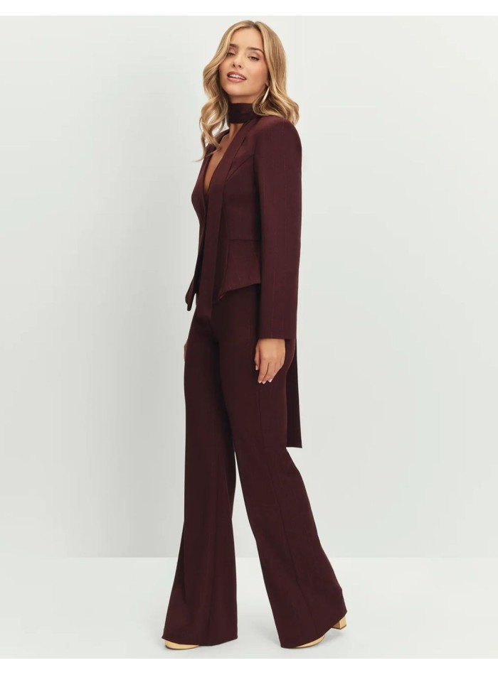 Maroon long high-waisted wide-legged pants