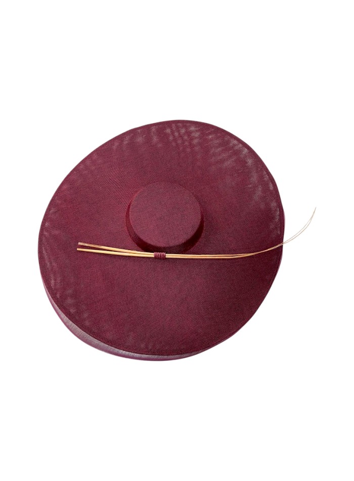 Maroon wedding hat with horsehair detail and...