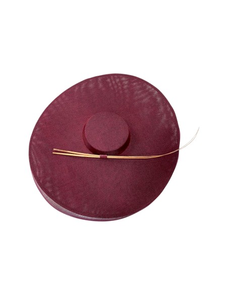 Maroon wedding hat with horsehair detail and handcrafted rachis