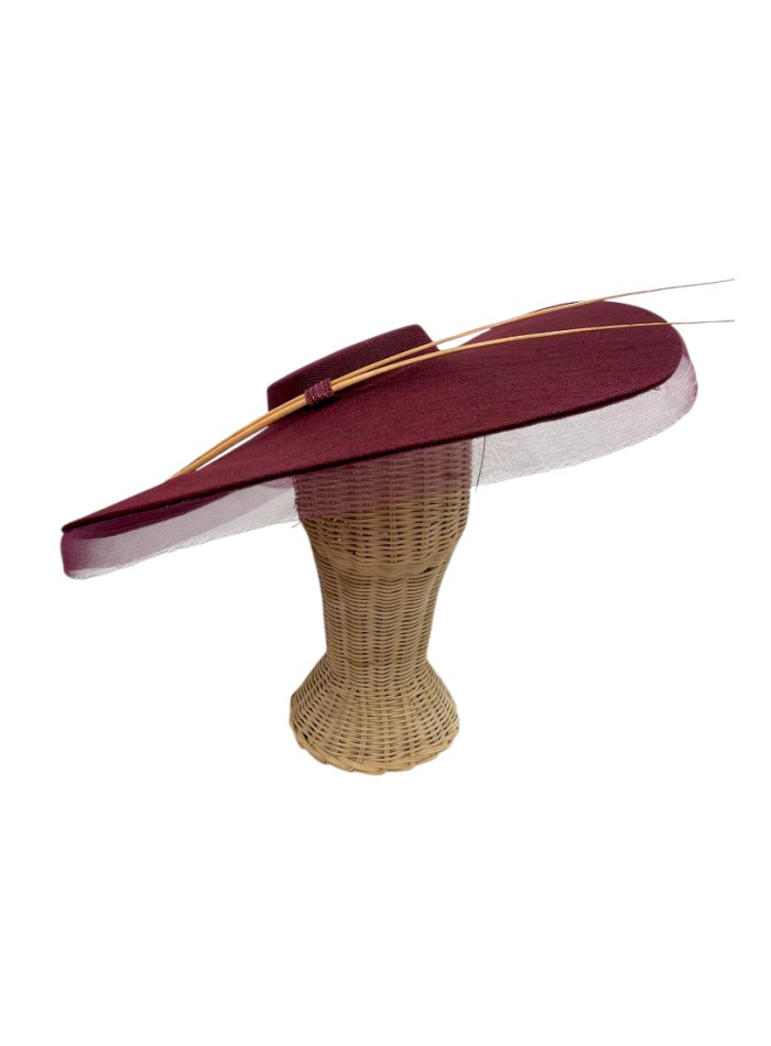 Maroon wedding hat with horsehair detail and...