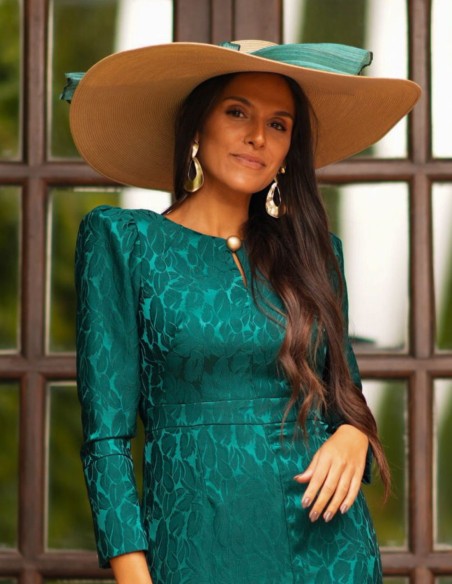 Châle d'invité beige avec nœud vert bouteille