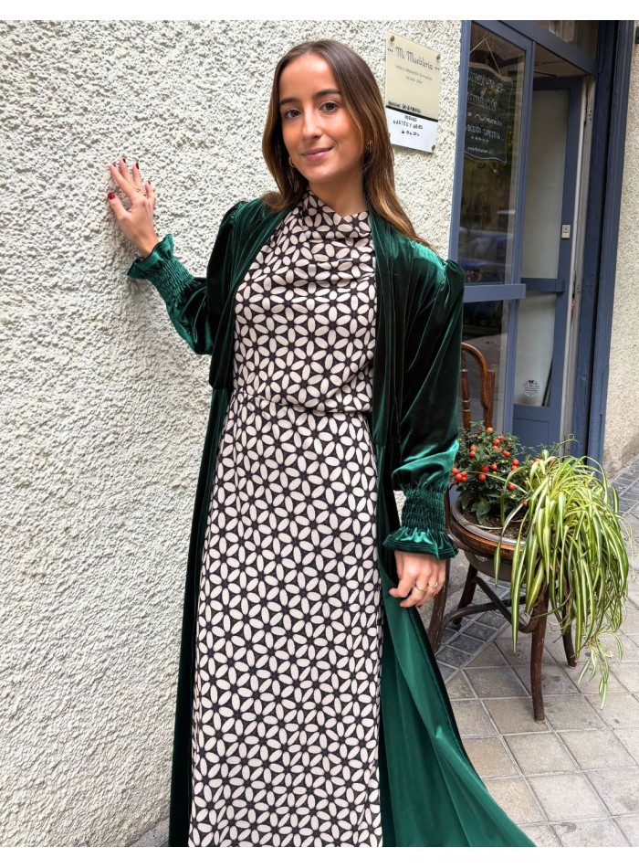 Kimono de invitada de terciopelo verde botella